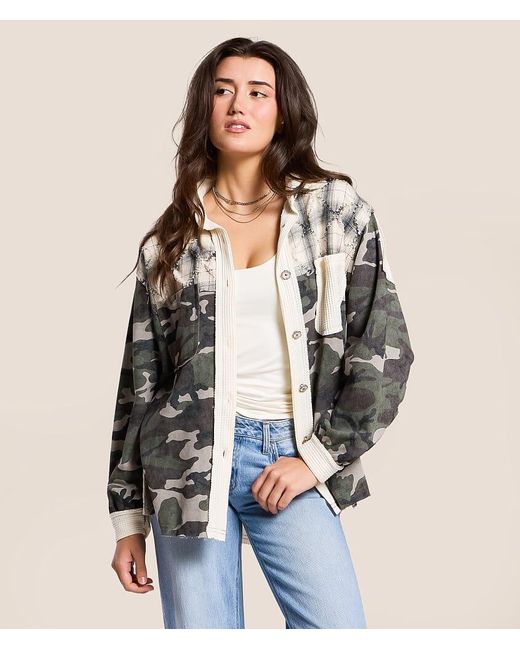 Pol Gray Pieced Camo Oversized Shacket