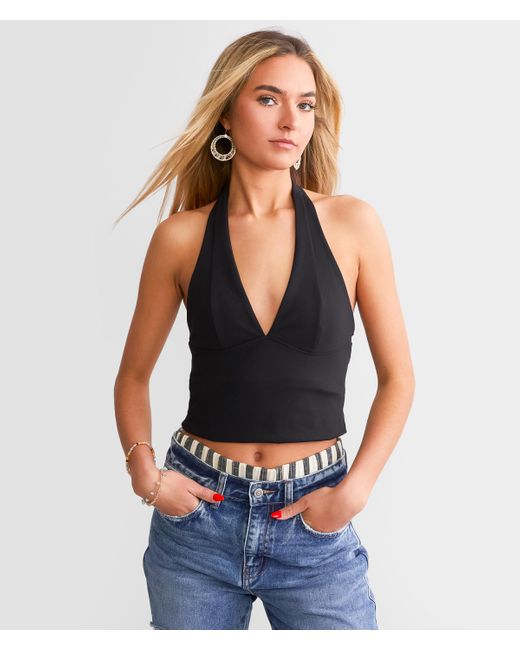 Free People Blue Have It All Halter Tank Top