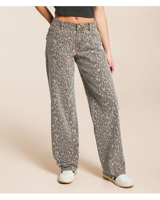 Hidden Jeans Brown Alyx Cheetah Print Low Slung Baggy Stretch Jean