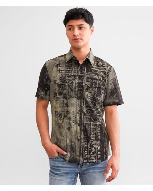 Affliction Brown Motorway Chaos Stretch Shirt for men