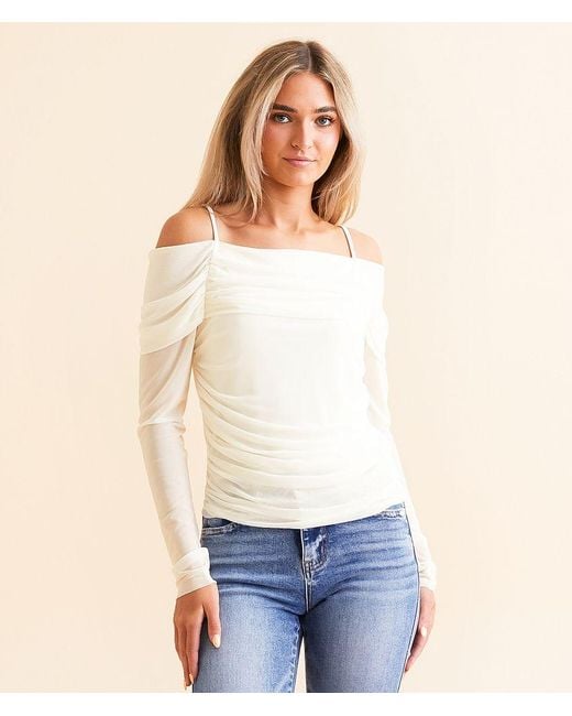 Willow & Root White Cold Shoulder Mesh Top