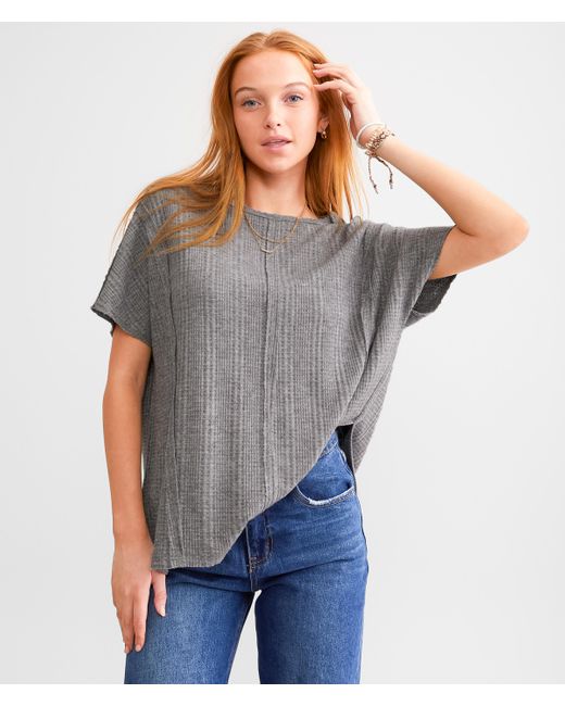 BKE Gray Pieced Waffle Knit Top