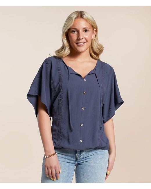 Daytrip Blue Crinkle Front Tie Top