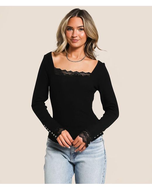 Willow & Root Black Ribbed Lace Top