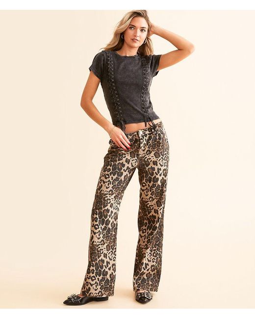 Bailey Rose Natural Leopard Print Wide Leg Pant