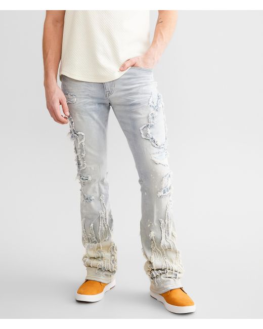 Smoke Rise Gray Stacked Flare Stretch Jean for men