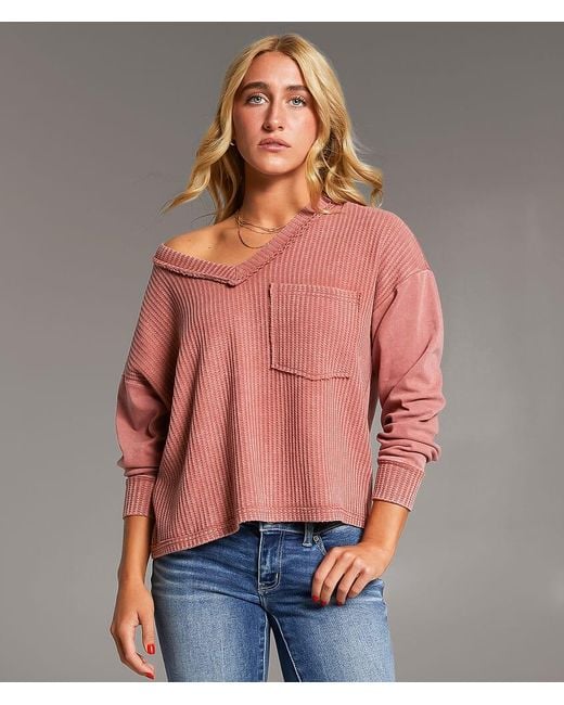 BKE Red Waffle Knit Top