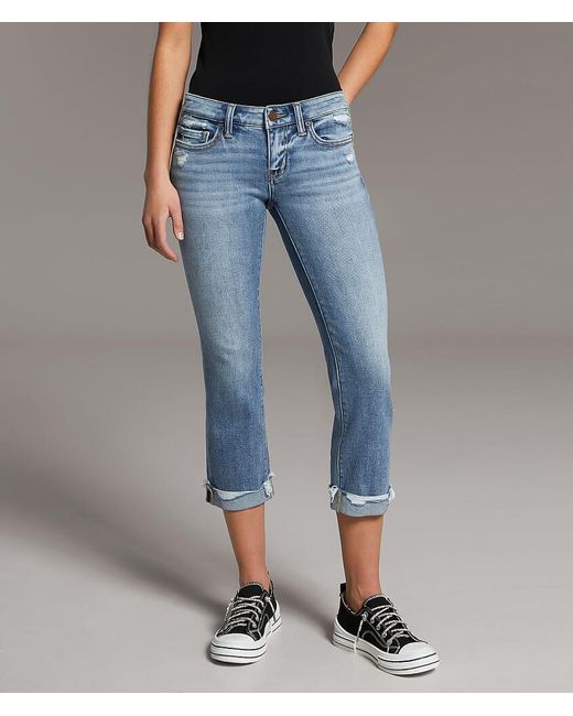 BKE Women's Blue Stella Cuffed Stretch Capri Jean