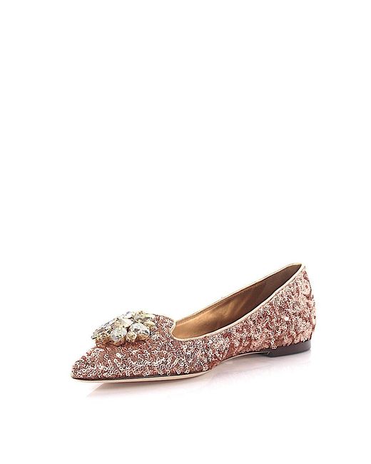 Dolce & Gabbana Leather Ballerinas Bellucci Fabric Rosé Pailletten Jewelry  Embellished in Pink - Lyst