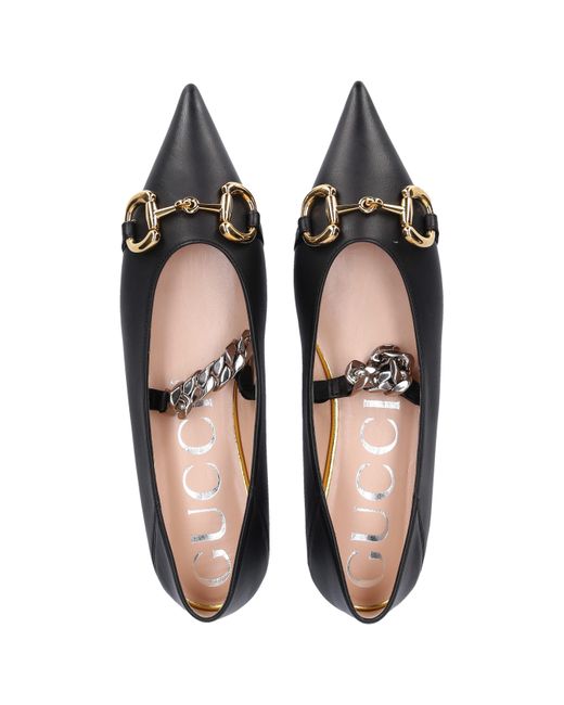 Gucci Leather Ballet Flats Horsebit in Black - Lyst