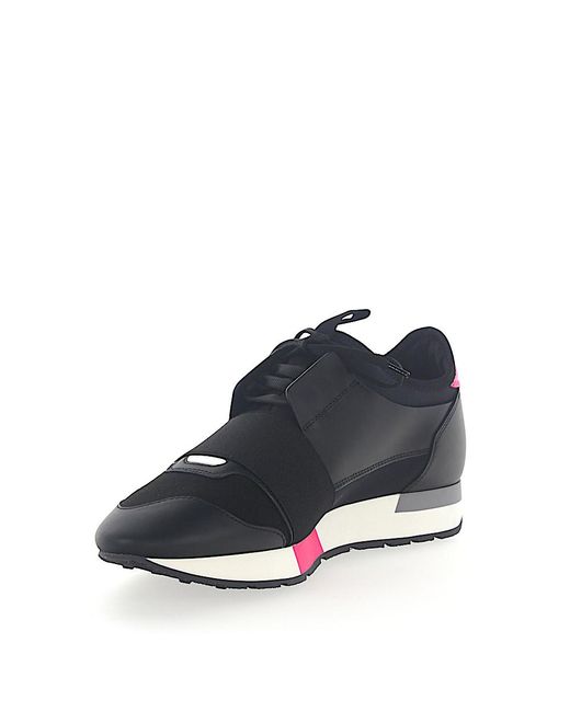 Balenciaga Leather Sneakers Race Runner Calfskin Mesh Logo Black Pink | Lyst
