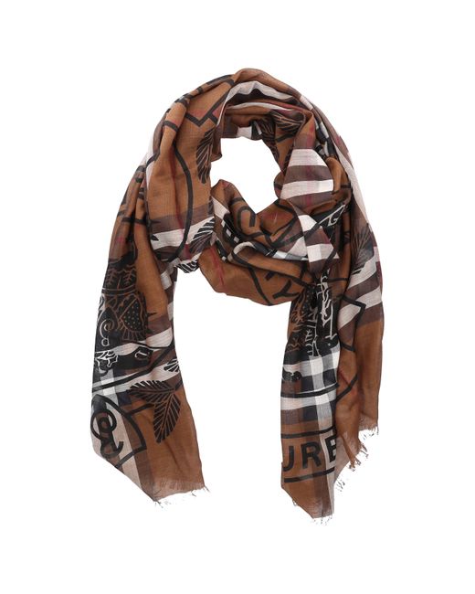 Burberry Scarf Montage Wool Silk in Brown | Lyst