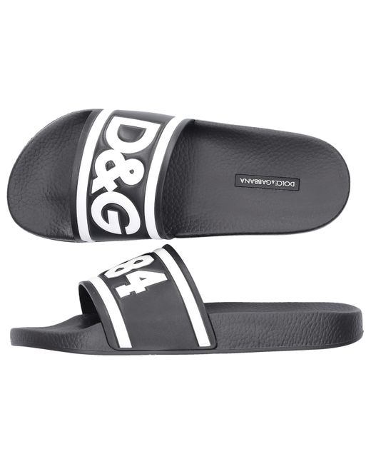 Dolce & Gabbana Leather Logo Slides in Black for Men - Save 69% | Lyst