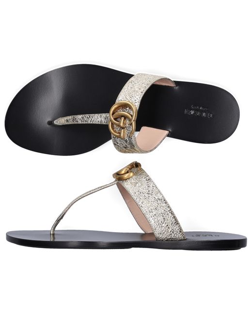 Gucci Flip Flops Marmont Nappa Leather Laminated Logo Metallic Gold - Lyst