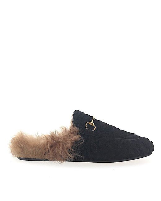 Gucci Princetown Fur-lined Leather Mule in Black | Lyst