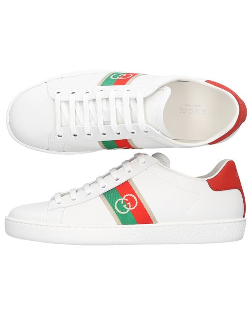 Gucci Leather Ace Sneaker With Interlocking G in White - Save 15% - Lyst