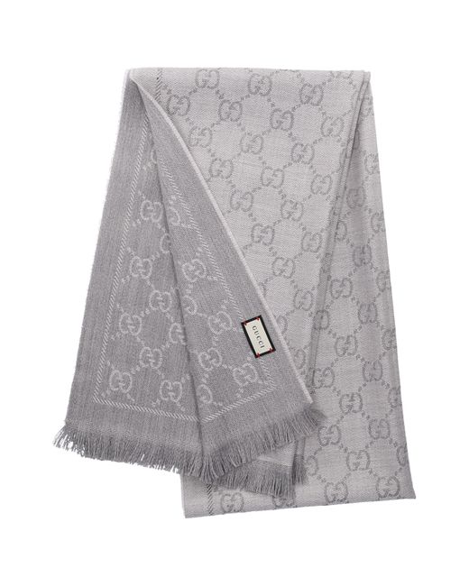 Gucci Women Scarf 3g200 Wolljacquard Logo Light Grey Silver in Gray | Lyst