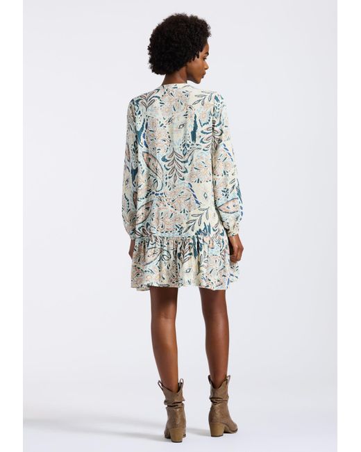 Buffalo David Bitton White Buffalo Jeans Darya Boho-Print Long-Sleeve Tiered Short Dress