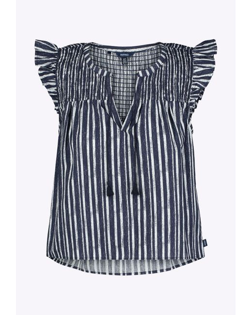 Buffalo David Bitton Blue Buffalo Jeans Alda Vertical Stripe Sleeveless Ruffle Top With Smocked Yoke for men
