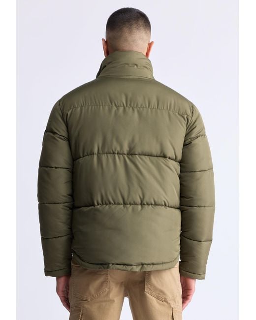 Buffalo David Bitton Green Buffalo Jeans Nate Zip-Up Puffer Jacket With Large Front Pockets, Army for men
