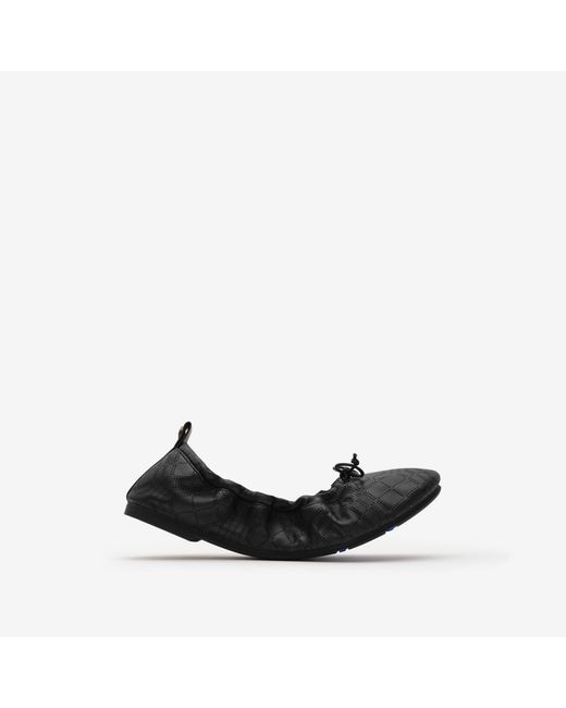 Burberry Black Check Leather Fawn Ballerinas​
