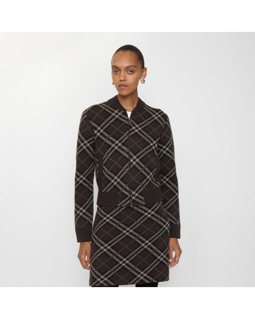 Burberry Black Check Wool Cashmere Bomber Jacket