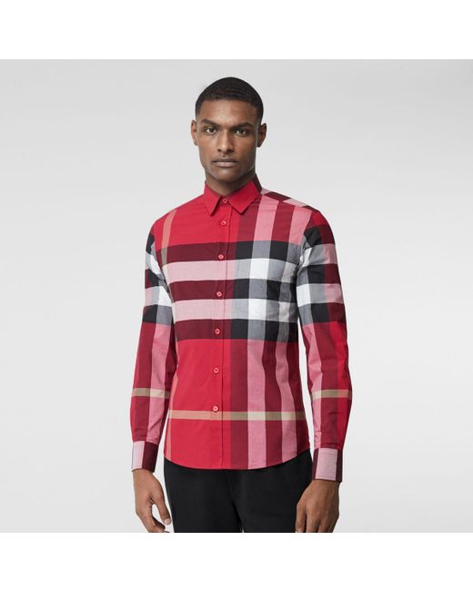 red burberry button down