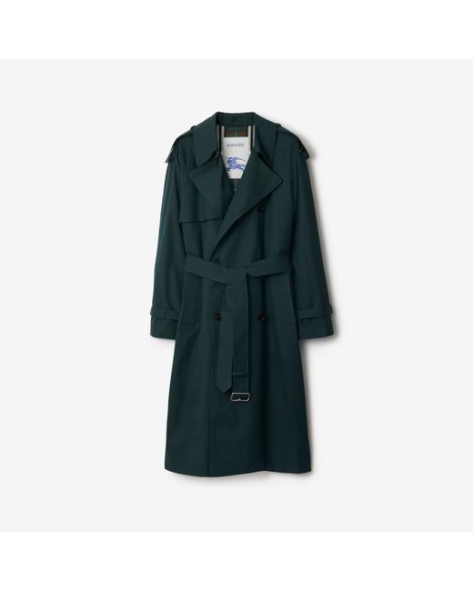 Burberry Green Long Cotton Blend Trench Coat for men