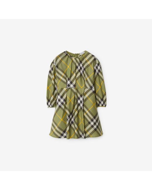 Burberry Green Pleated Check Cotton Dress