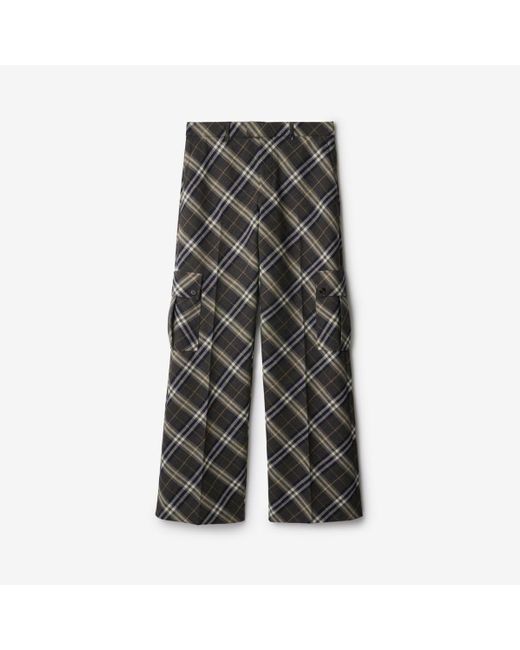 Burberry Check Wool Tailored Trousers in Gray für Herren