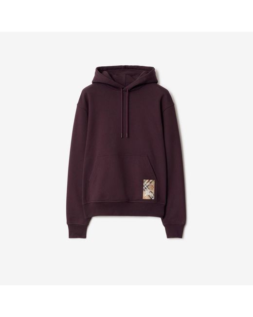 Burberry Purple Check Label Cotton Hoodie for men