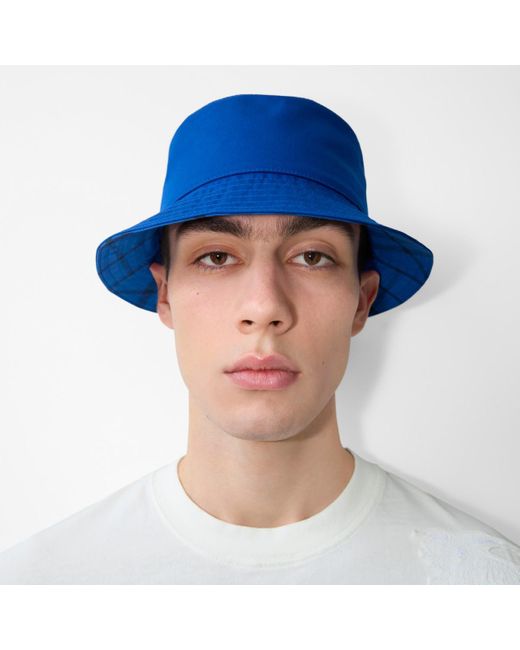 Burberry Blue Cotton Blend Bucket Hat for men