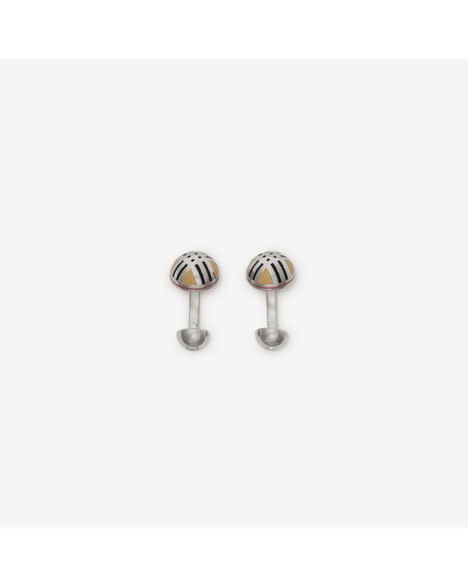 Burberry White Enamel Check Cufflinks for men