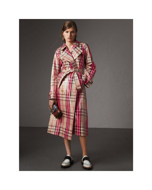 Burberry laminated hotsell check trench coat