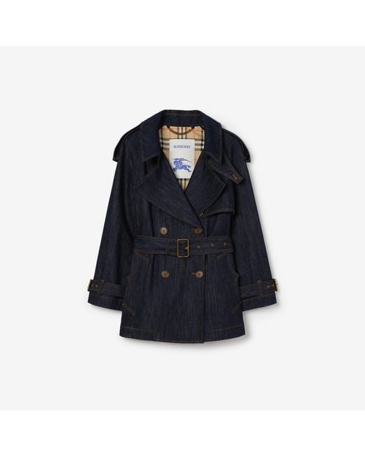 Burberry Blue Short Denim Fitzrovia Trench Coat