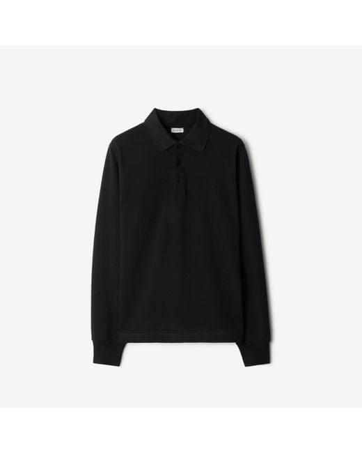 Burberry Black Long-Sleeve Cotton Polo Shirt for men