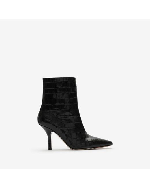 Burberry Black Crocodile-Effect Leather Dame Ankle Boots