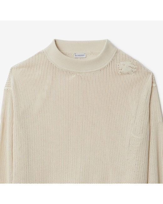 Burberry White Cotton Mesh Sweater for men