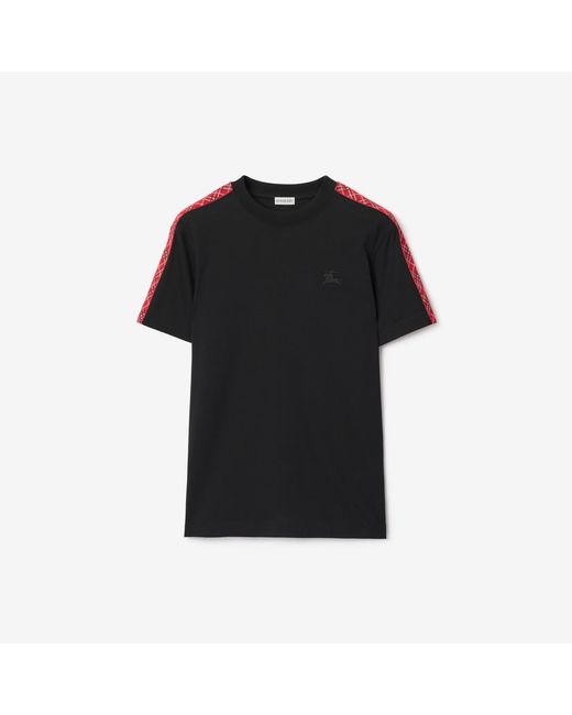 Burberry Black Check Trim Cotton T-Shirt for men