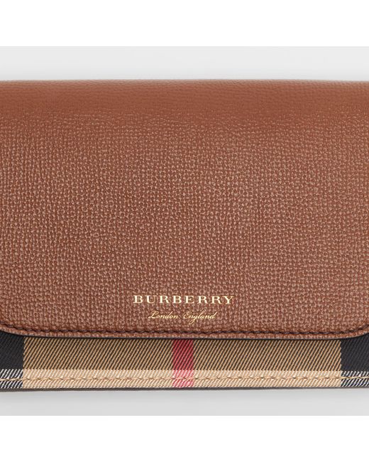 Burberry Leather And House Check Wallet With Detachable Strap in