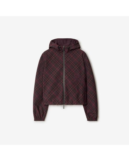 Burberry Purple Cropped Reversible Check Hooded Jacket