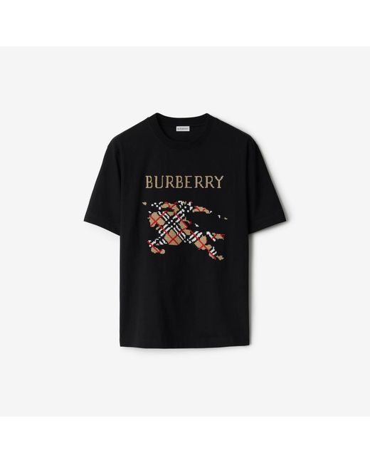 Burberry Black Cross Stitch Knight Cotton T-Shirt for men