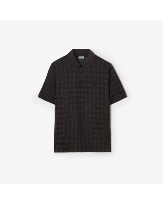 Burberry Black Check Cotton Blend Polo Shirt for men