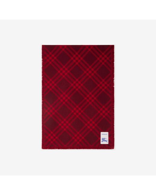 Burberry Red Wide Check Wool Silk Scarf
