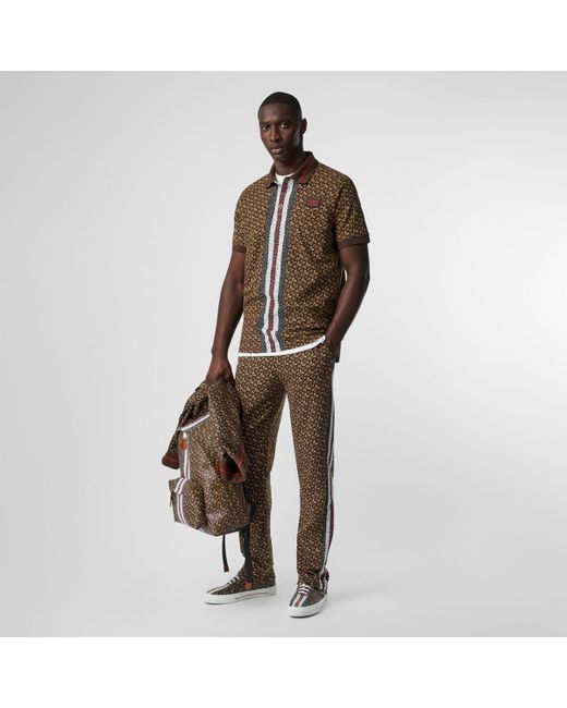 Burberry Poloshirt aus Baumwollpiqué mit Monogrammmuster im Streifendesign in Brown für Herren