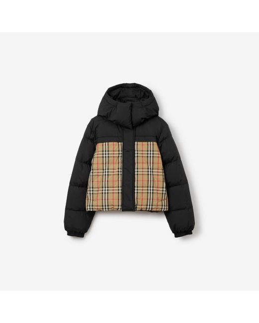 Burberry Black Cropped Reversible Check Puffer Jacket