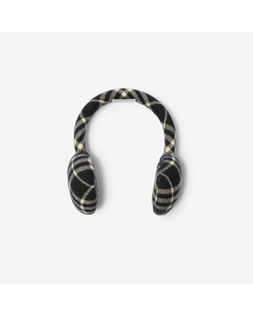Burberry Black Check Wool Cashmere Earmuffs