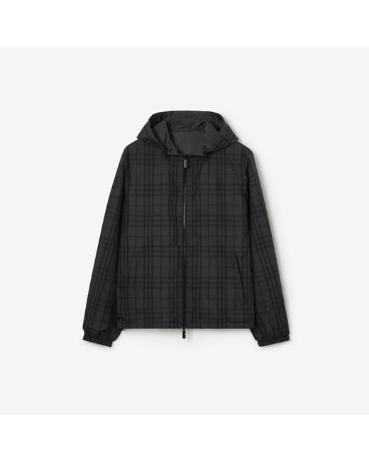 Burberry Black Reversible Check Newport Hooded Jacket for men