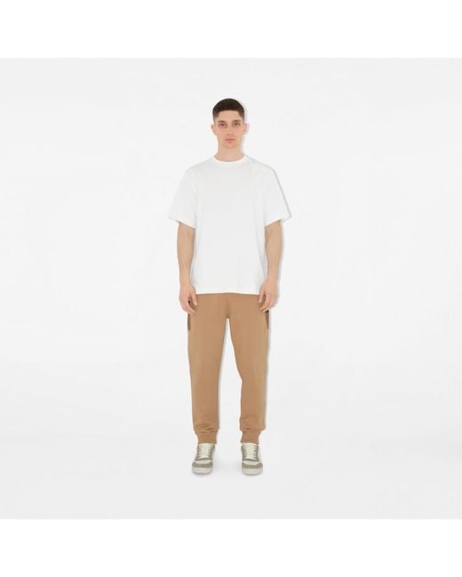 Burberry Check Panel Cotton Blend Jogging Pants in Natural für Herren