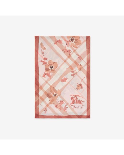 Burberry Pink Wide Watercolour Check Silk Scarf